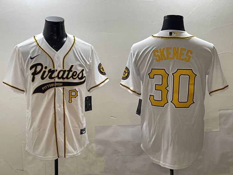 Men Pittsburgh Pirates #30 Skenes White Joint Name Nike 2025 MLB Jersey style 2